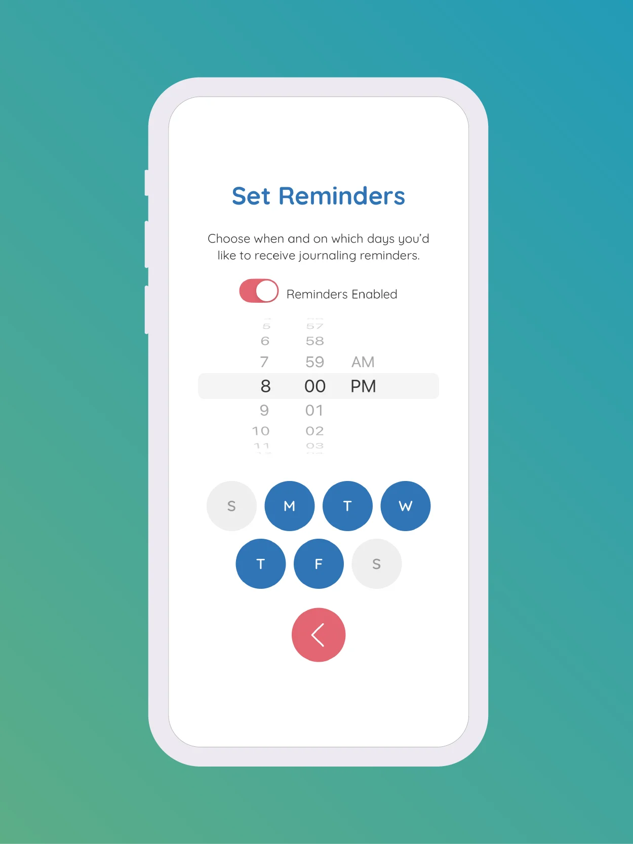 Reminder settings screen